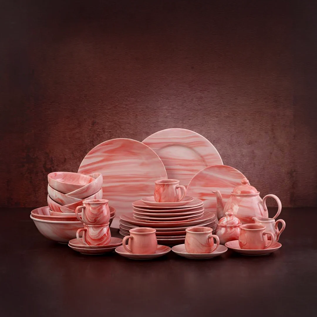 Porcelaina Rose Quartz Marble Glazed 36-Piece Dinnerware Set Porcelaina Rose Quartz Marble Glazed 36-Piece Dinnerware Set - Image 1
