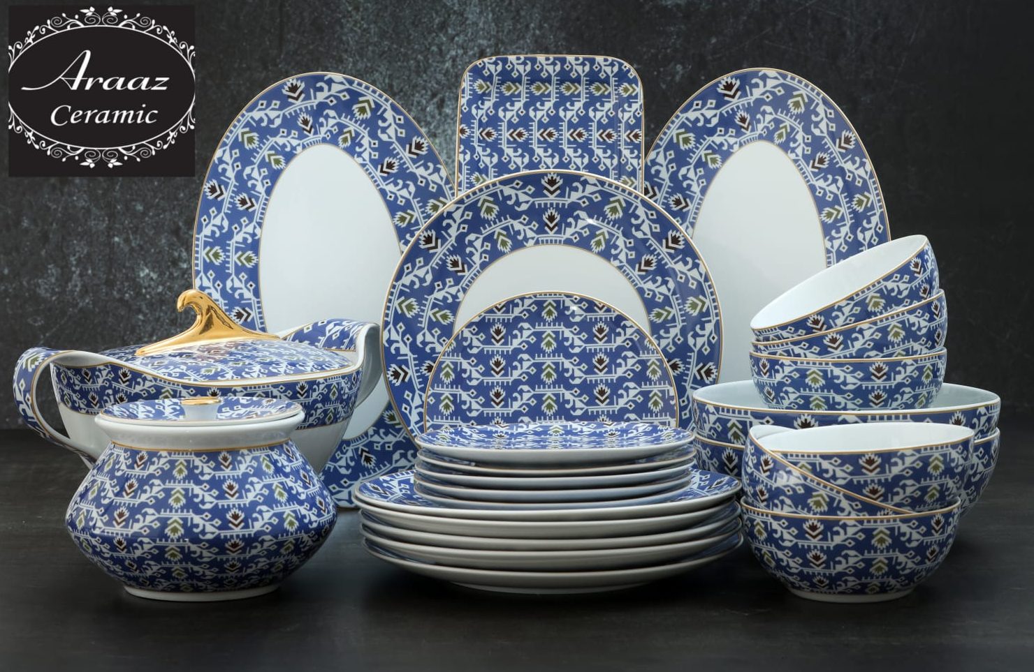 25 Pcs Dinner Set Blue White 25-Piece Dinner Set Blue White Dinnerware - Image 1