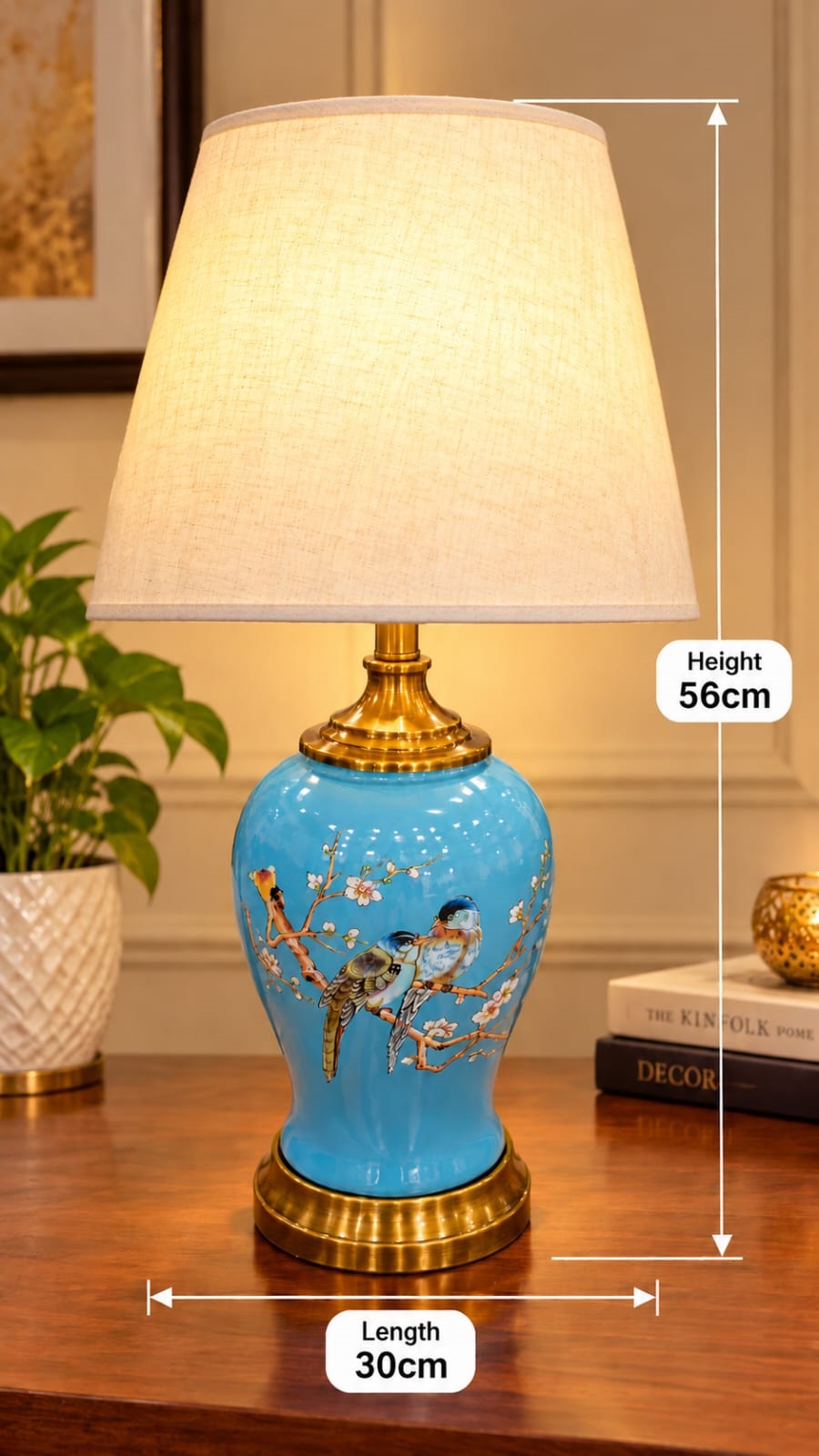WhatsApp Image 2026-10-08 at 11.50.28 PM (2) Sky Blue Love Birds Ceramic Table Lamp - Image 1